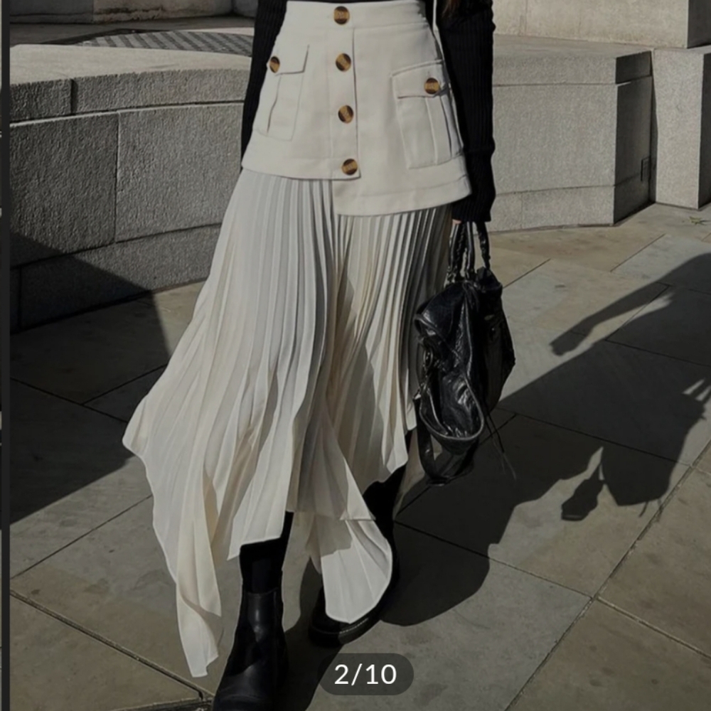 Commense - Patchwork Asymmetrical Pleated Buttone… - image 1